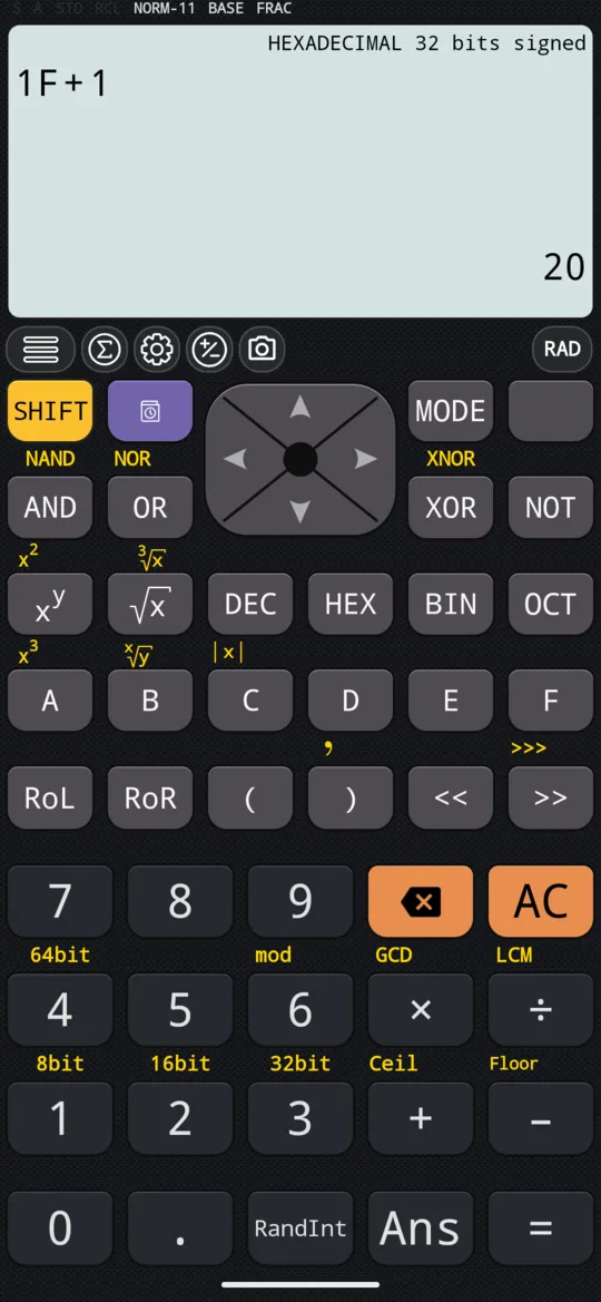 1F + 1 in hexadecimal on the phone: 20.