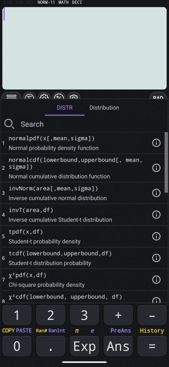 SHIFT 3 (DISTR): the distribution functions, each with its arguments and what it gives.