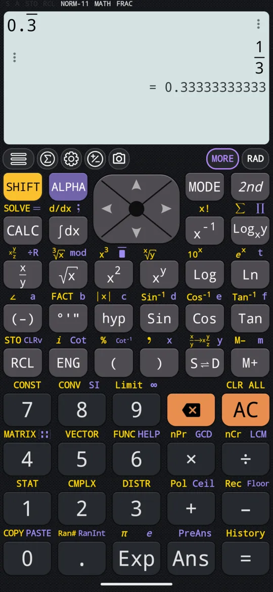 0.3 recurring on the phone: the bar over the 3, and the answer 1/3.