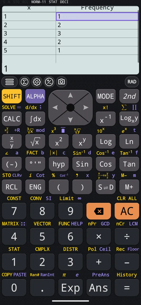 1-VAR with the Frequency column: five rows standing for nine values.