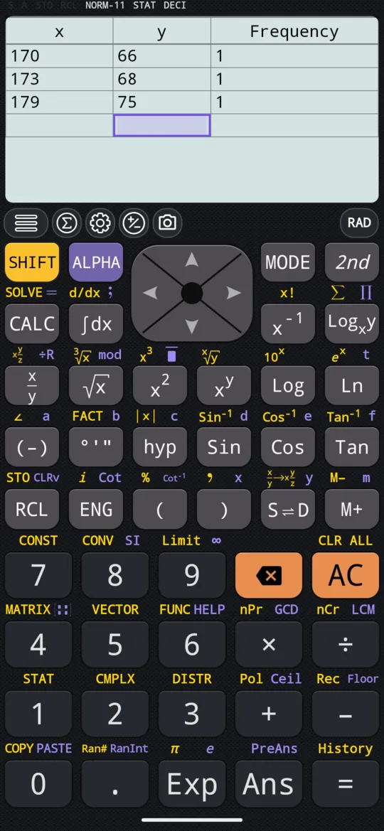 The three pairs in the editor. Frequency filled itself in with 1 as each row was committed.