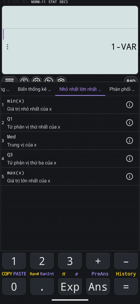 Thẻ Nhỏ nhất lớn nhất: min(x), Q1, Med, Q3 và max(x).